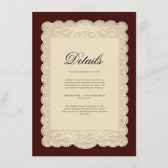 Vintage Paper Lace Burgundy Wedding Invitation (Front)