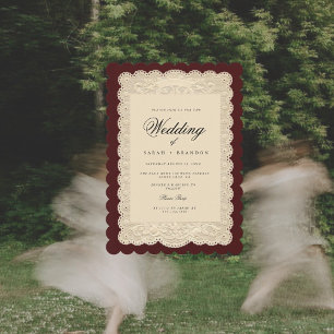 Vintage Paper Lace Burgundy Wedding Invitation