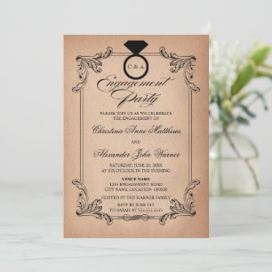 Vintage Paper Look and Ornament Engagement Party Invitation