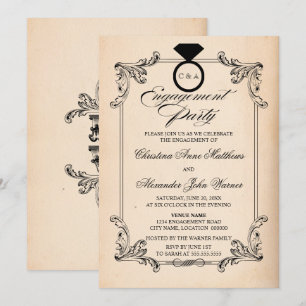 Vintage Paper Look and Ornament Engagement Party Invitation