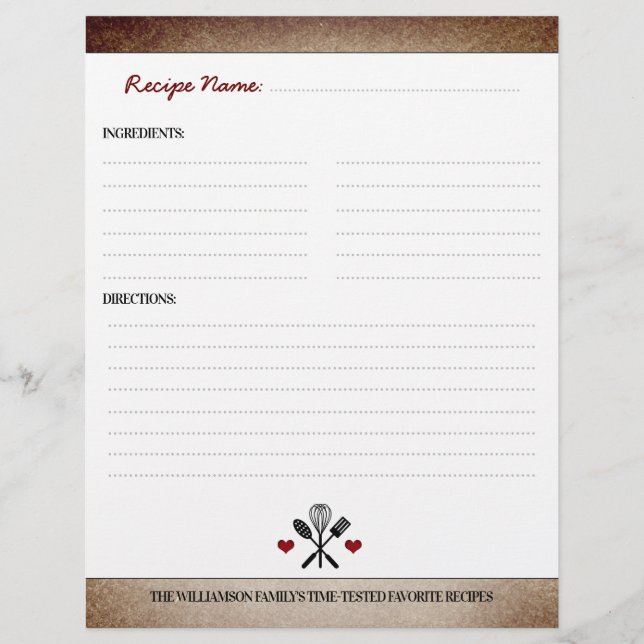 Vintage Paper Personalised Recipe Binder Insert (Front)