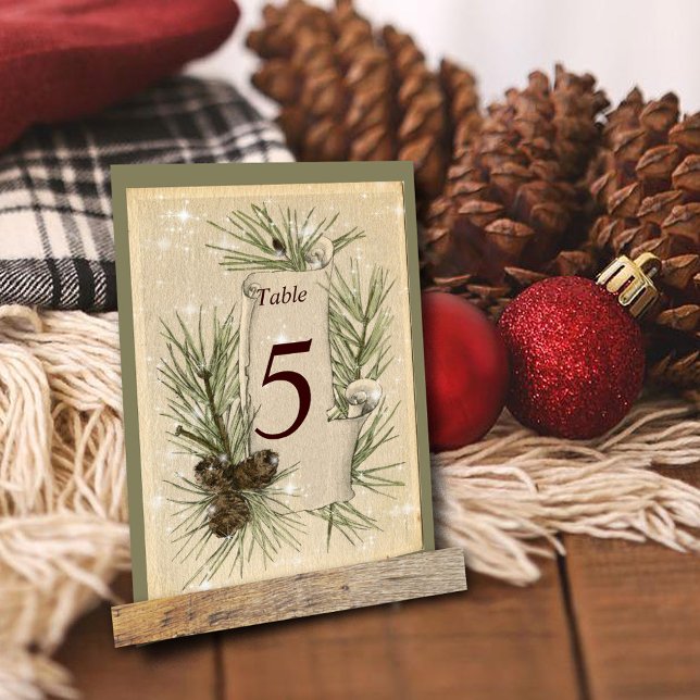 Vintage Paper, Pine cones, Christmas, Wedding. Table Number (Creator Uploaded)