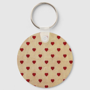 Vintage Paper Polka Hearts Pattern Key Ring