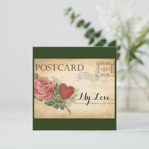 Vintage Paper Rose Valentine Holiday Card