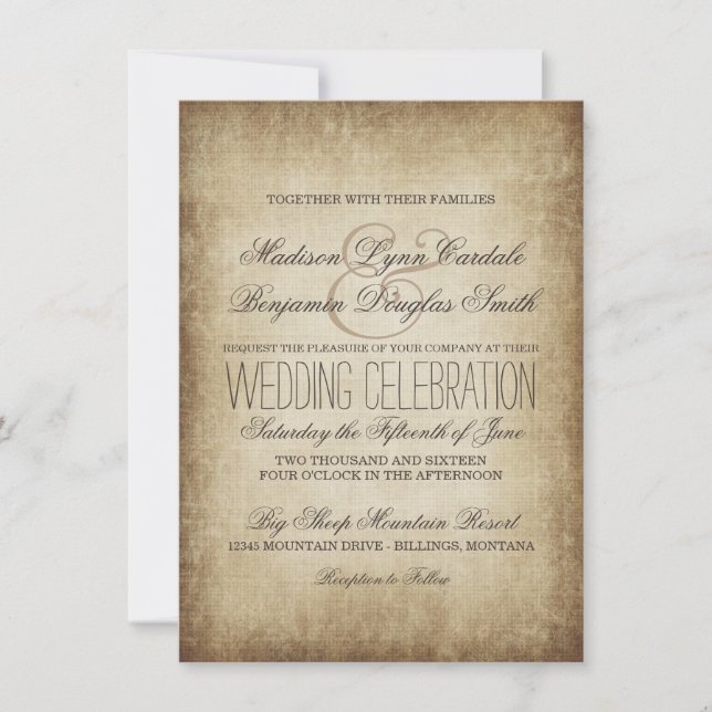 Vintage Paper Rustic Country Wedding Invitations (Front)