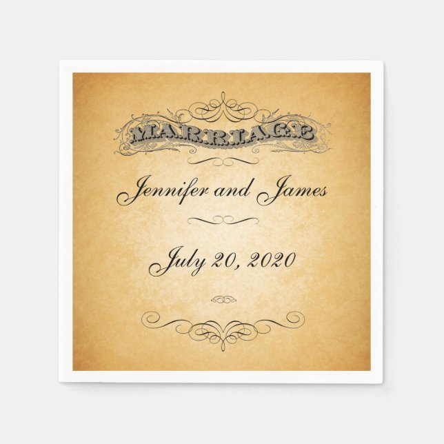 Vintage Paper Rustic Wedding Paper Napkins (Front)