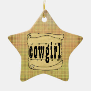 Vintage Paper Scroll Cowgirl Christmas Ornament
