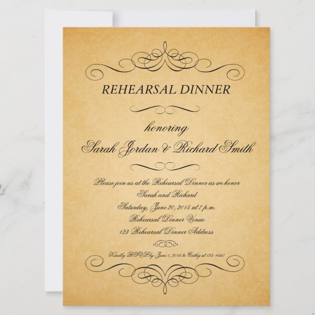 Vintage Paper Swirls Rehearsal Dinner Invitation (Front)