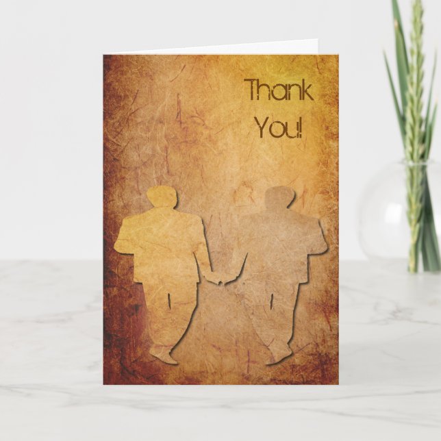 Vintage Paper Texture Gay Marriage Thank You Card (Front)