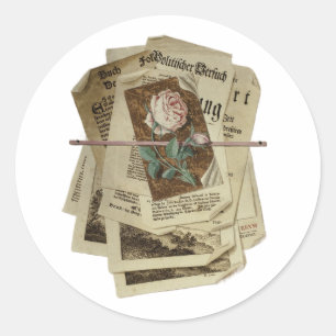 Vintage Papers Ads Scrapbooking Pink Rose Classic Round Sticker
