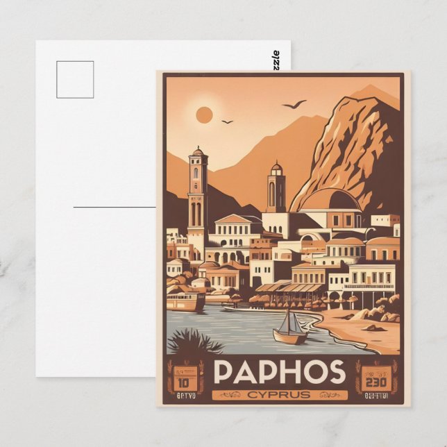 Vintage Paphos City, Cyprus holiday gift souvenir Postcard (Front/Back)