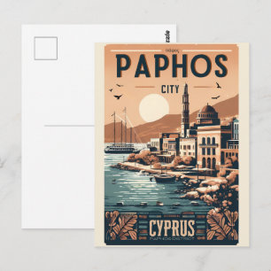 Vintage Paphos City, Cyprus holiday gift souvenir Postcard