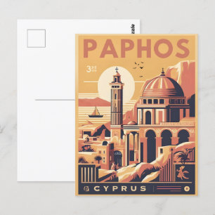 Vintage Paphos City, Cyprus holiday gift souvenir Postcard