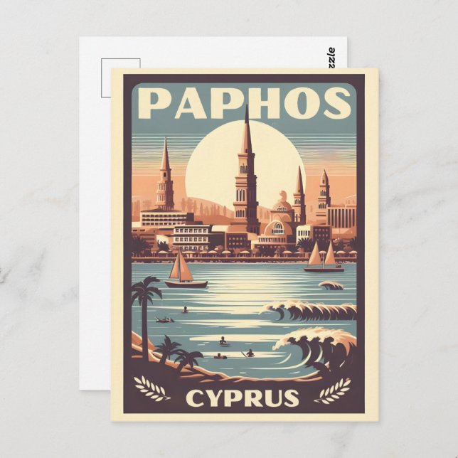 Vintage Paphos City, Cyprus holiday gift souvenir Postcard (Front/Back)