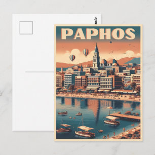 Vintage Paphos City, Cyprus holiday gift souvenir Postcard