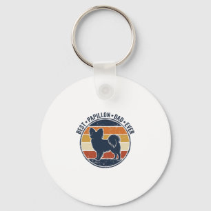 Vintage Papillon Dog Dad Retro Sunset Shirt Design Key Ring