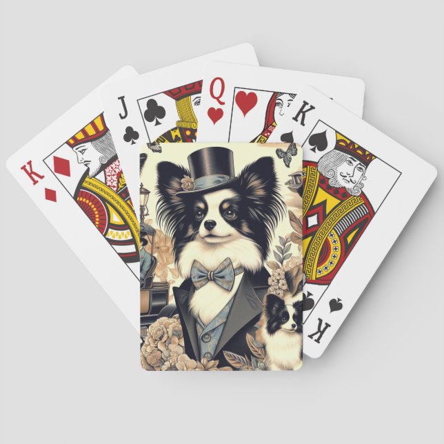Vintage Papillon Dog Illustration Playing Cards (Back)