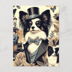 Vintage Papillon Dog Illustration Postcard