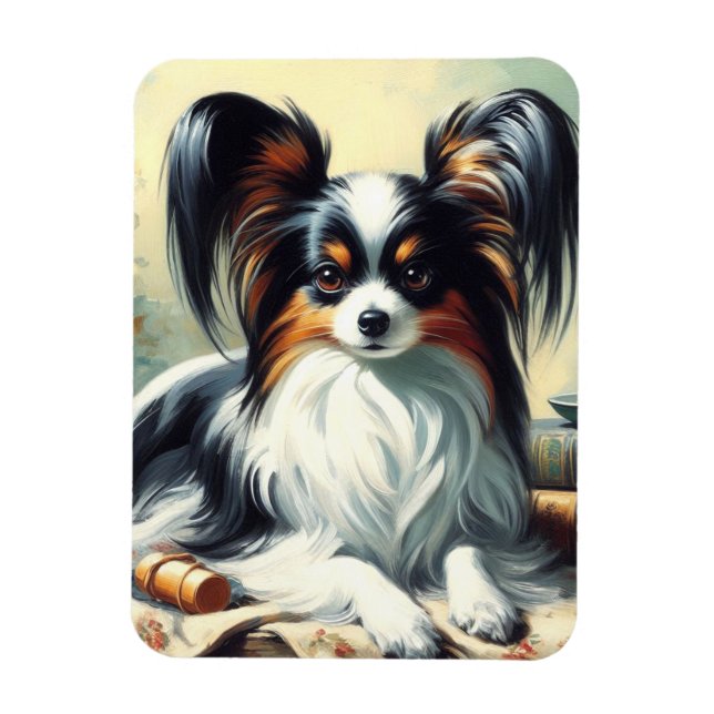 Vintage Papillon Dog Painting Magnet (Vertical)