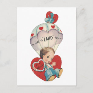 Vintage Parachute Valentine Holiday Postcard