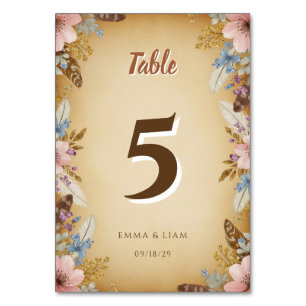 Vintage Parchment and Floral Table Number Card
