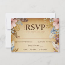 Vintage Parchment and Floral Wedding RSVP Card