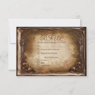 Vintage Parchment Bronze Floral Rustic Autumn RSVP Card