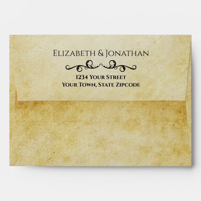 Vintage Parchment Elegant Filigree Wedding Envelope (Back (Top Flap))