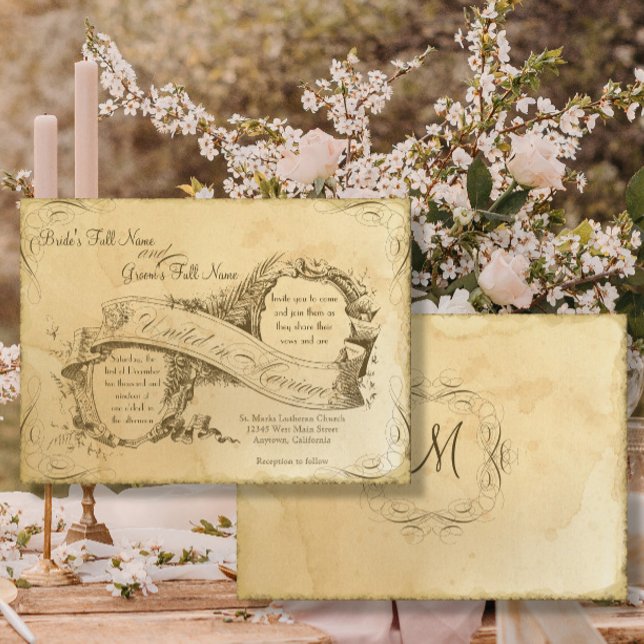 Vintage Parchment Elegant Script Tea Wedding Invitation (Creator Uploaded)