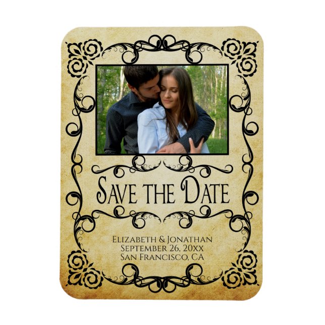 Vintage Parchment Elegant Wedding Save the Date Magnet (Vertical)