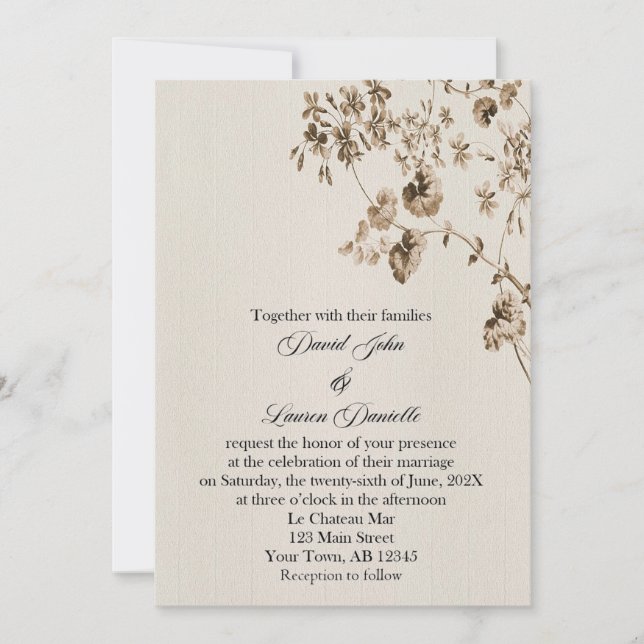 Vintage Parchment Floral Invitation (Front)