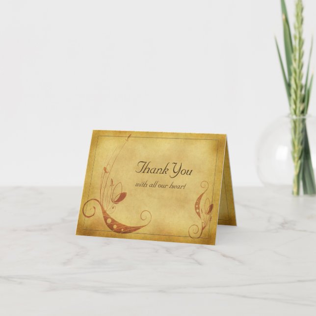 Vintage Parchment Floral Wedding Thank You Card (Front)