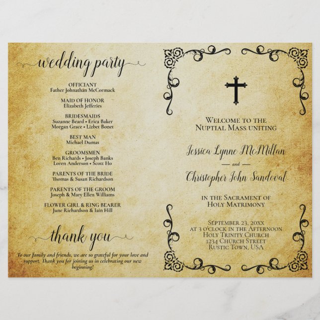 Vintage Parchment Holy Matrimony Wedding Program (Front)