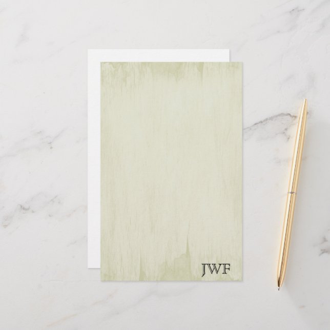 Vintage Parchment Look Grunge Texture Monogram Stationery (Front/Back In Situ)