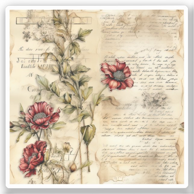 Vintage Parchment Love Letter with Flowers (1) (Front)