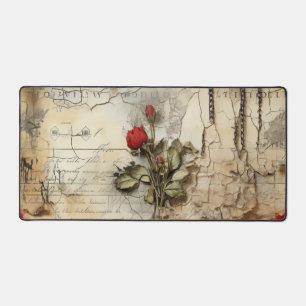 Vintage Parchment Love Letter with Flowers (10) Desk Mat