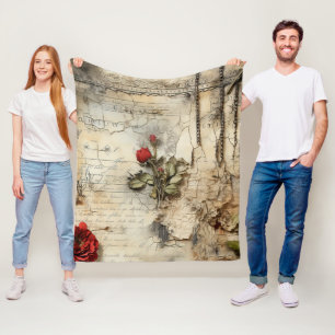 Vintage Parchment Love Letter with Flowers (10) Fleece Blanket