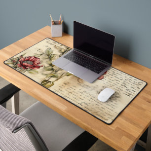 Vintage Parchment Love Letter with Flowers (1) Desk Mat