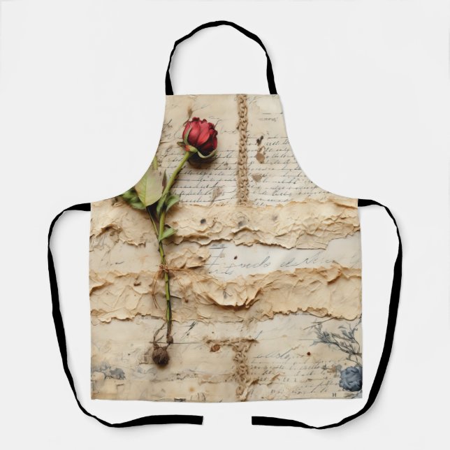 Vintage Parchment Love Letter with Flowers (2) Apron (Front)