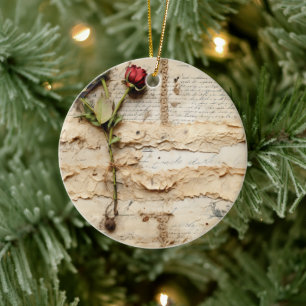 Vintage Parchment Love Letter with Flowers (2) Ceramic Ornament