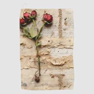 Vintage Parchment Love Letter with Flowers (2) Golf Towel