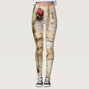 Vintage Parchment Love Letter with Flowers (2) Leggings