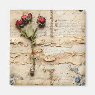 Vintage Parchment Love Letter with Flowers (2) Magnet