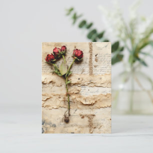 Vintage Parchment Love Letter with Flowers (2) Postcard