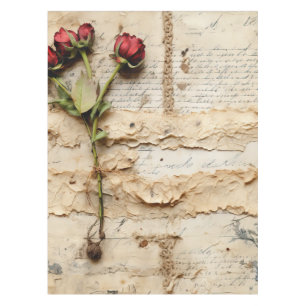 Vintage Parchment Love Letter with Flowers (2) Tablecloth