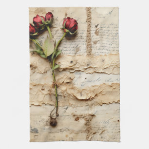 Vintage Parchment Love Letter with Flowers (2) Tea Towel