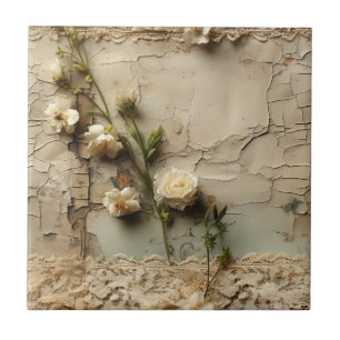 Vintage Parchment Love Letter with Flowers (3) Ceramic Tile