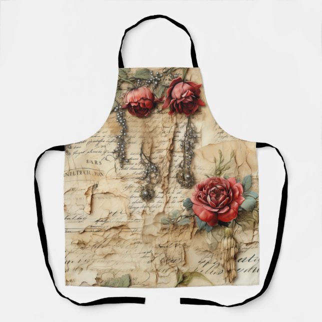 Vintage Parchment Love Letter with Flowers (4) Apron (Front)