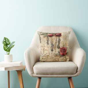 Vintage Parchment Love Letter with Flowers (4) Cushion
