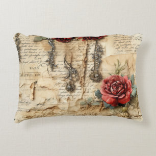 Vintage Parchment Love Letter with Flowers (4) Decorative Cushion